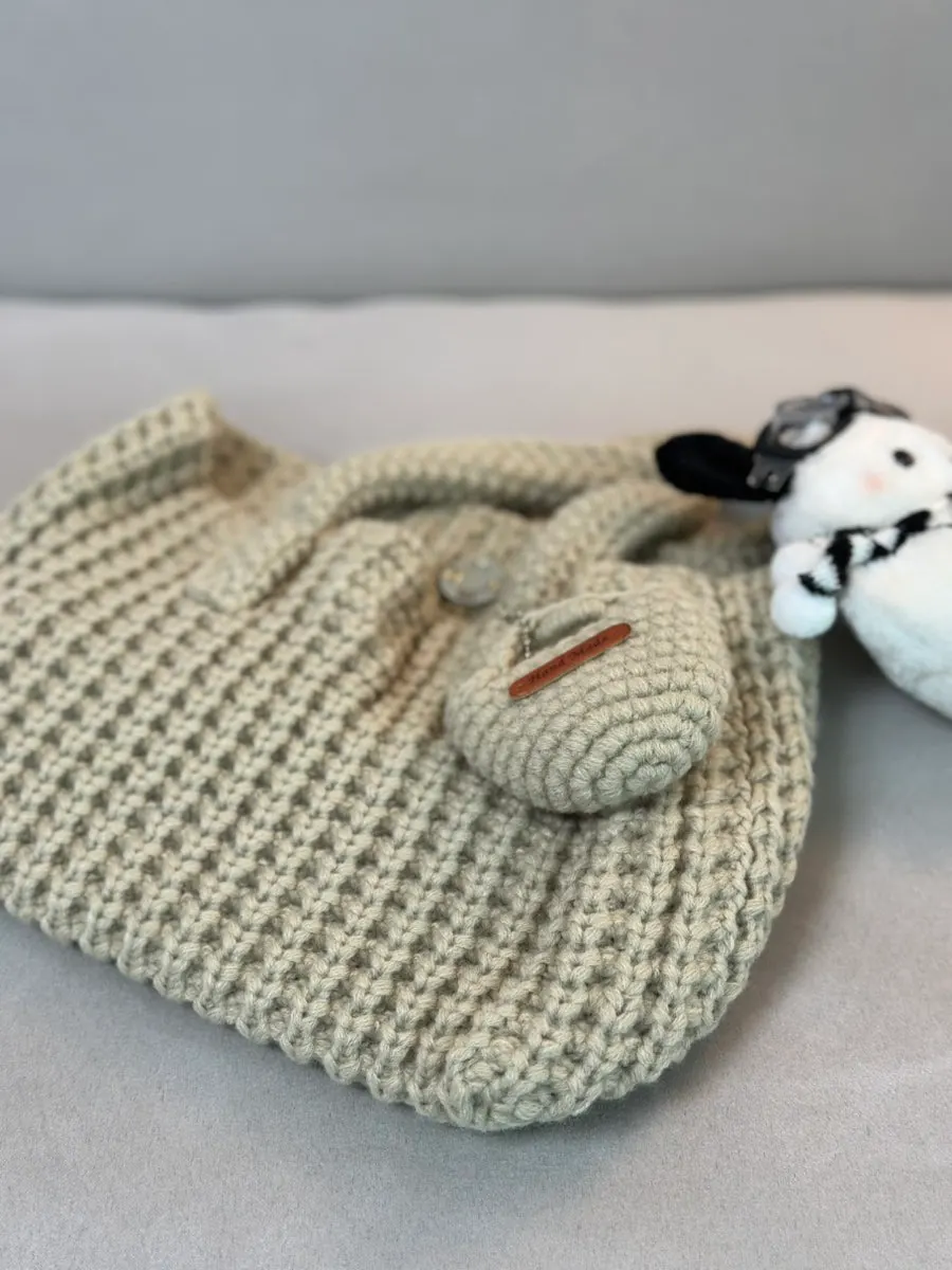 Vertical view of the knit mini tote bag