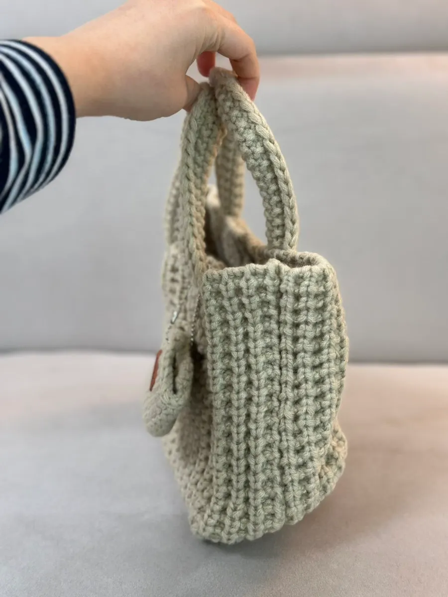 Beige knit mini tote bag