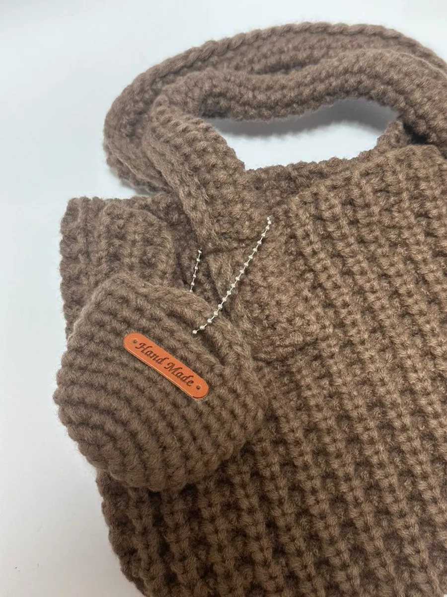 Brown knit mini tote bag