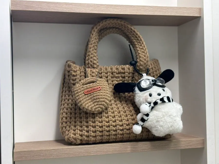 Knit mini tote bag placed indoors