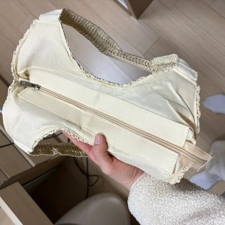 Inside the Meda Bag Rattan Bag, examined for storage practicality