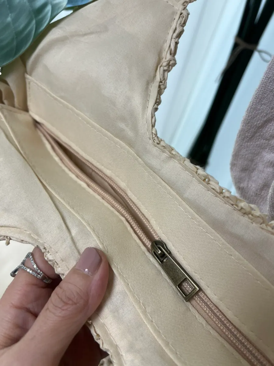 Meda Bag styled with a beige knit top