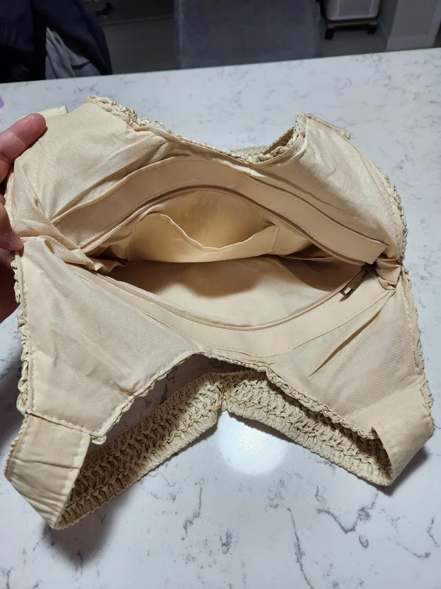 Interior space of a rattan bag opened with a zipper