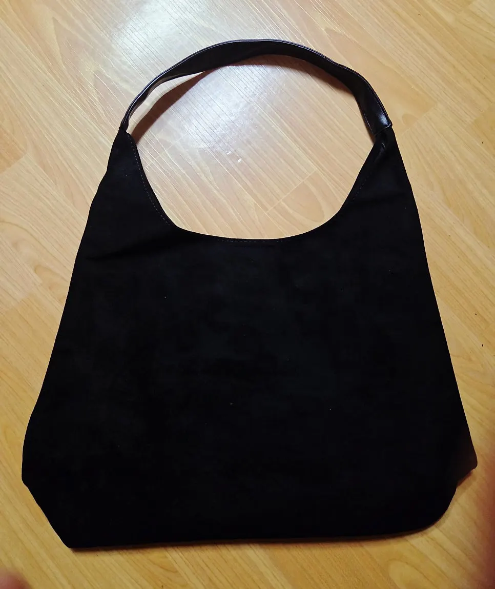 Meda Bag suede shoulder bag worn on the shoulder