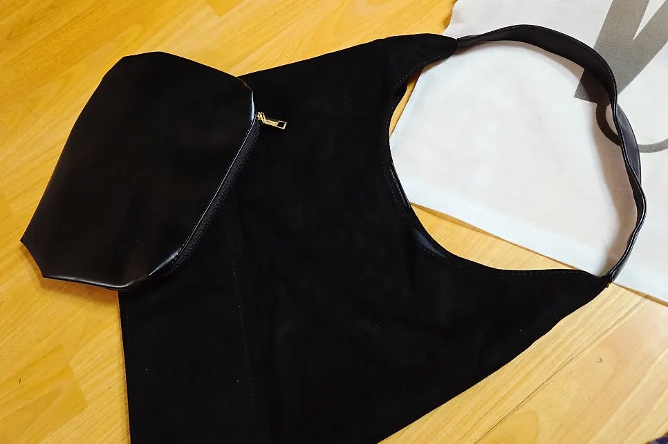 Meda Bag Suede Bag paired with fall and winter clothes