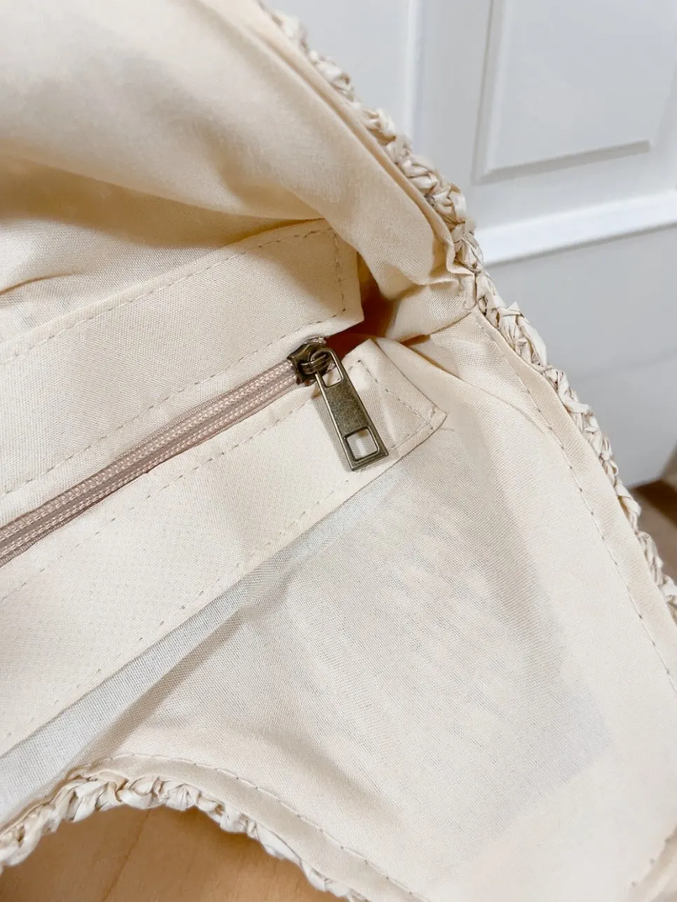 Material texture of a rattan shoulder bag
