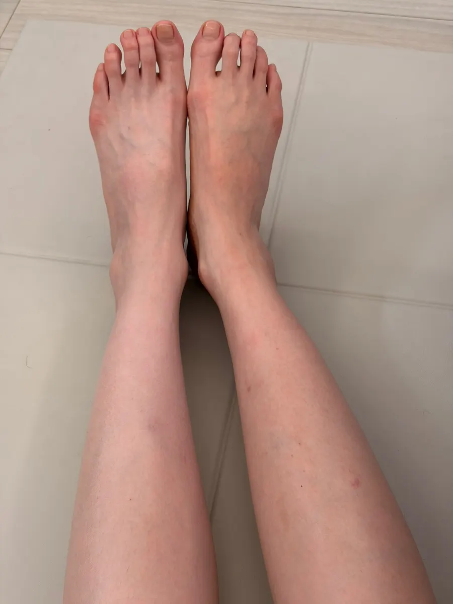 Before-and-after comparison of tone-up milk on a leg
