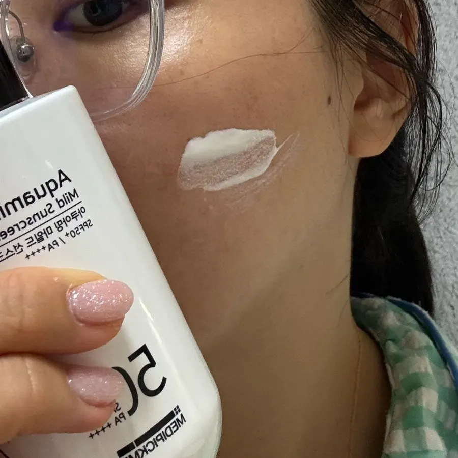 Sunscreen applied to the face before heading to work
