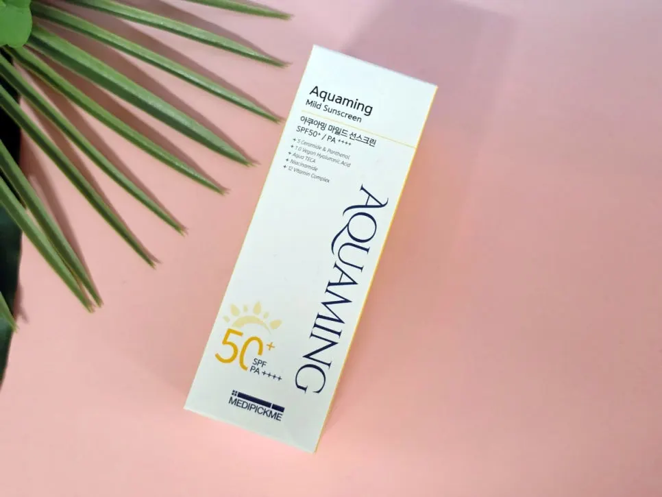 MEDIPICKME Aquaming Mild Sunscreen placed on a sink