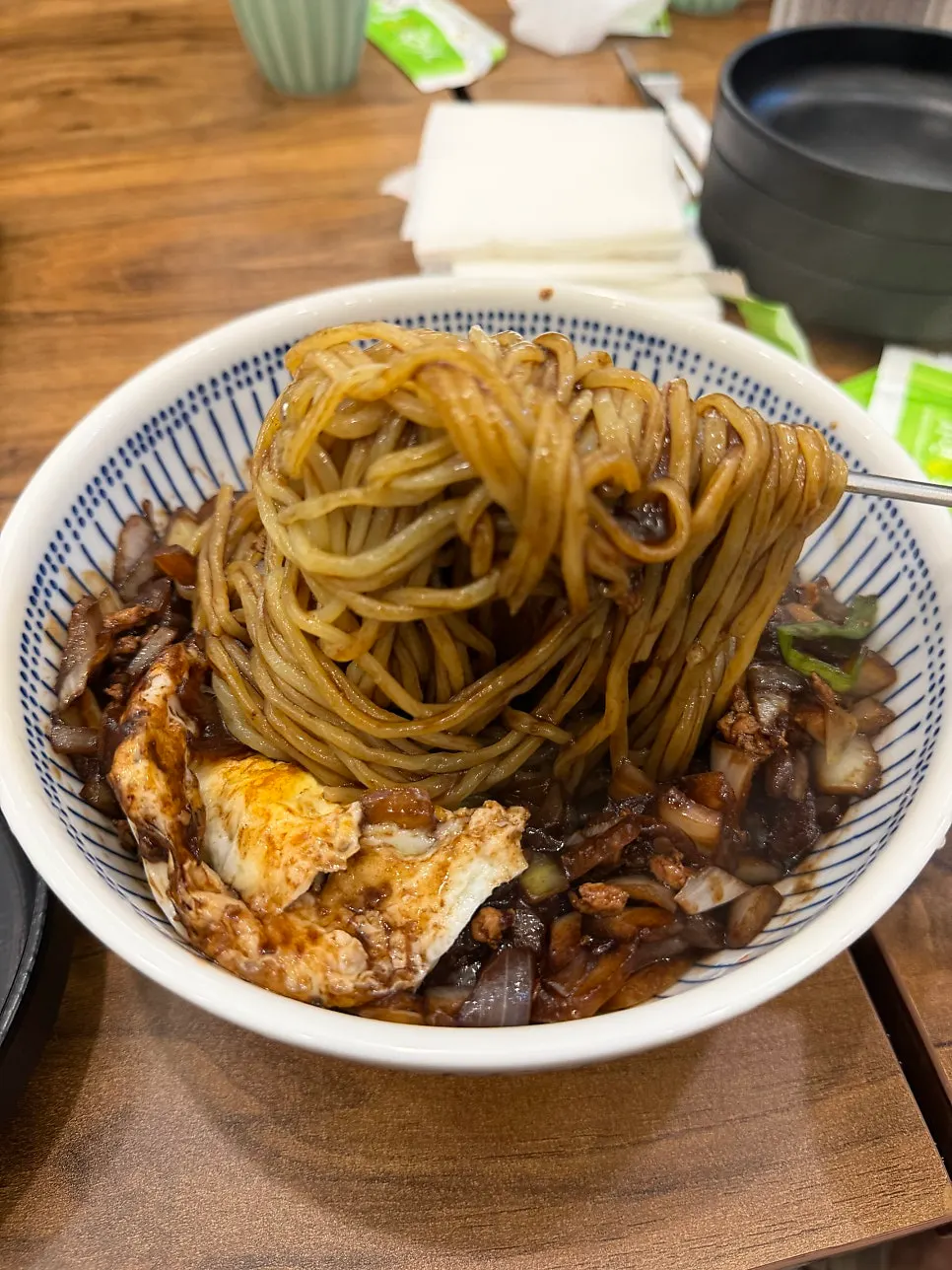 Bowl of ganjjajang noodles and jjajang sauce