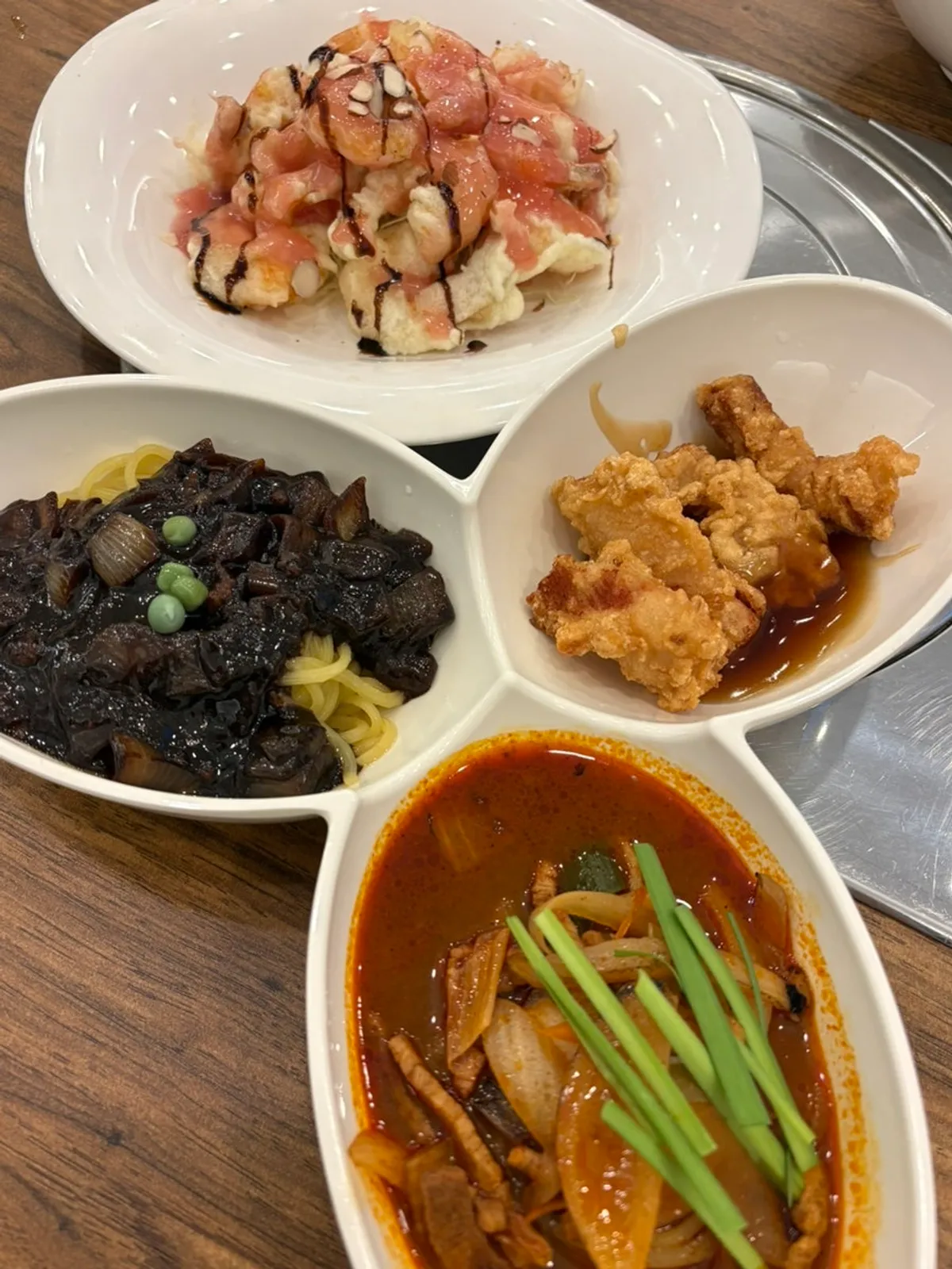 Solo set with jjajang, jjamppong, and tangsuyuk in one bowl