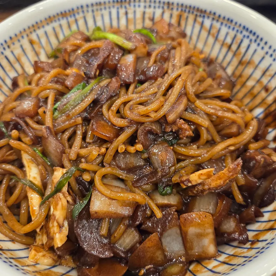 Ganjjajang noodles mixed with the black bean sauce