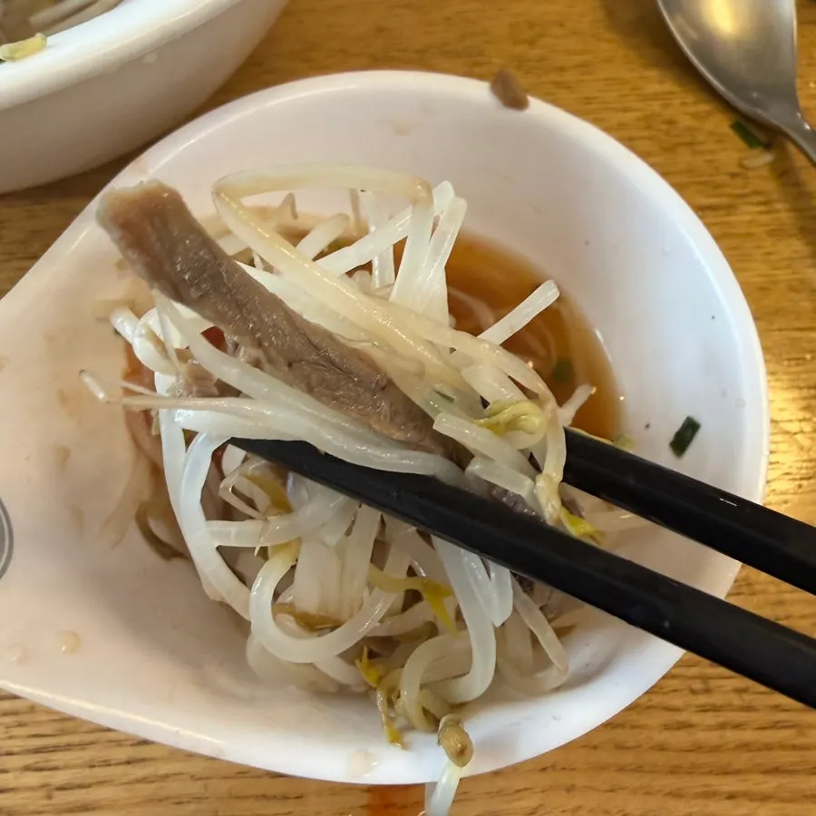 젓가락으로 건져 올린 부드러운 쌀국수 면