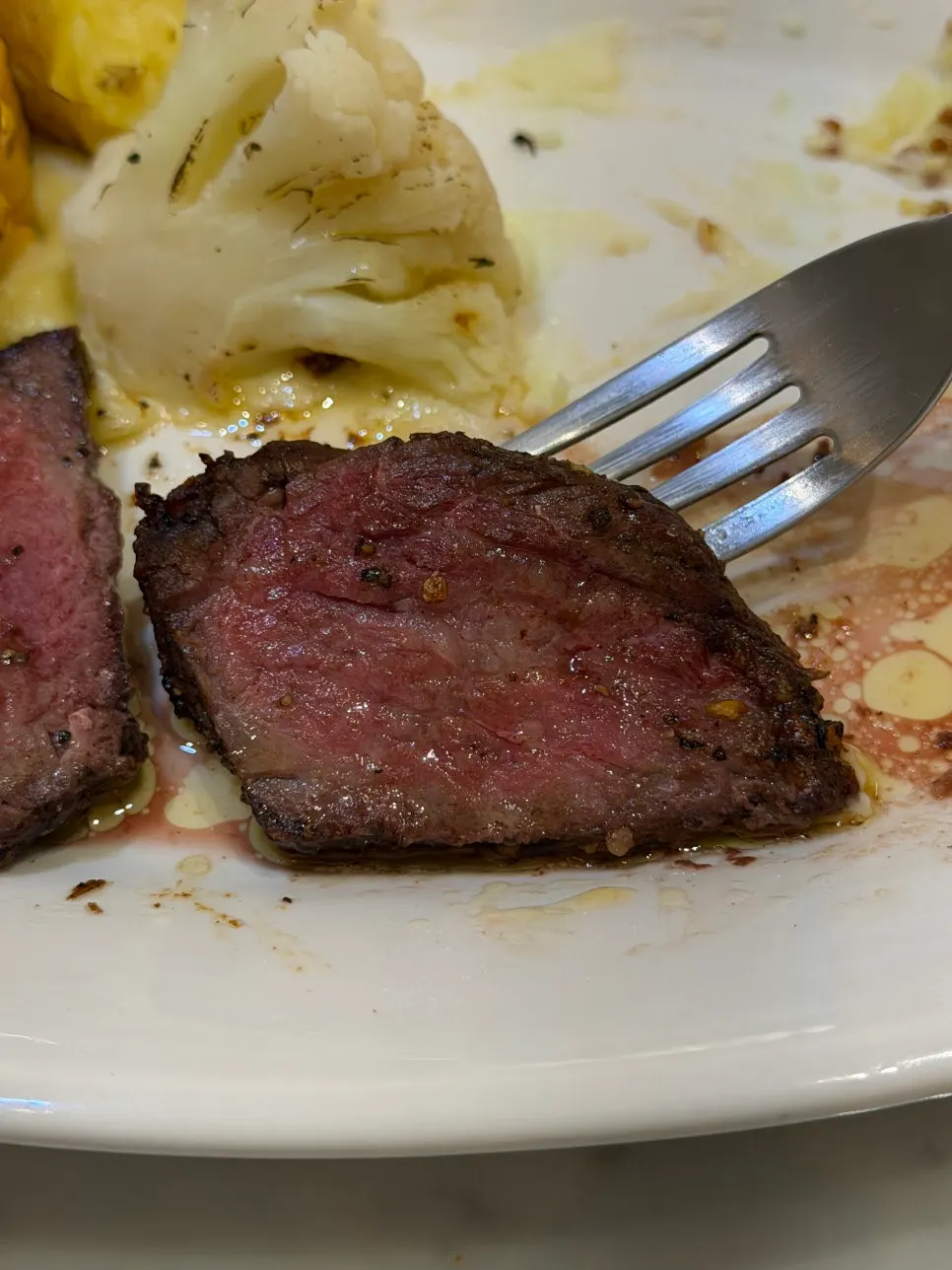 Sliced cross-section of the chuck flap steak