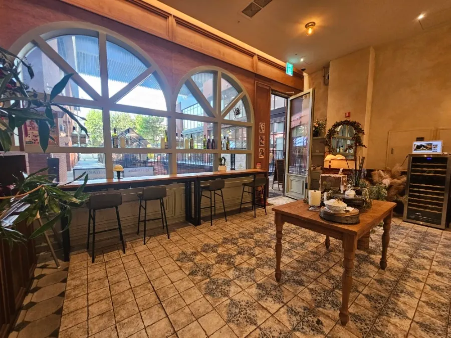 Table with coffee and brunch dishes at MELA Hongdae