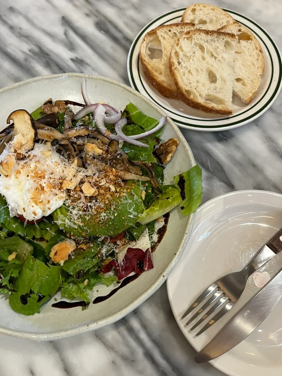 Brunch spread with salad and added bread