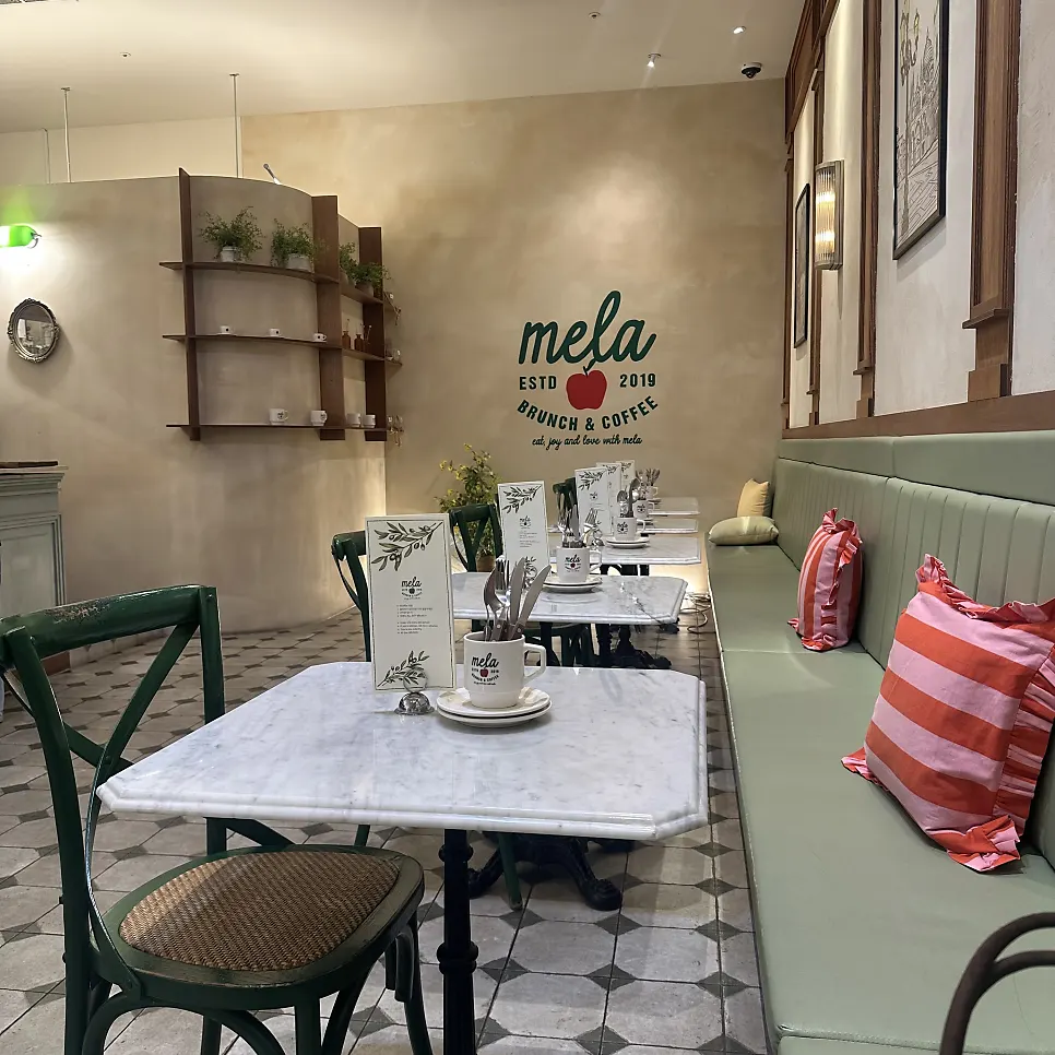 Seating with generous table spacing at MELA Hongdae