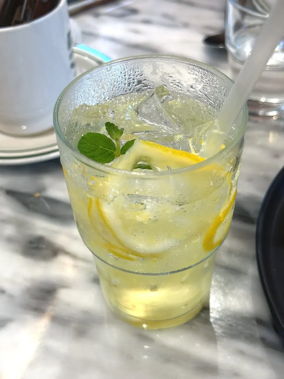 House-made lemonade with fresh lemon slices and mint
