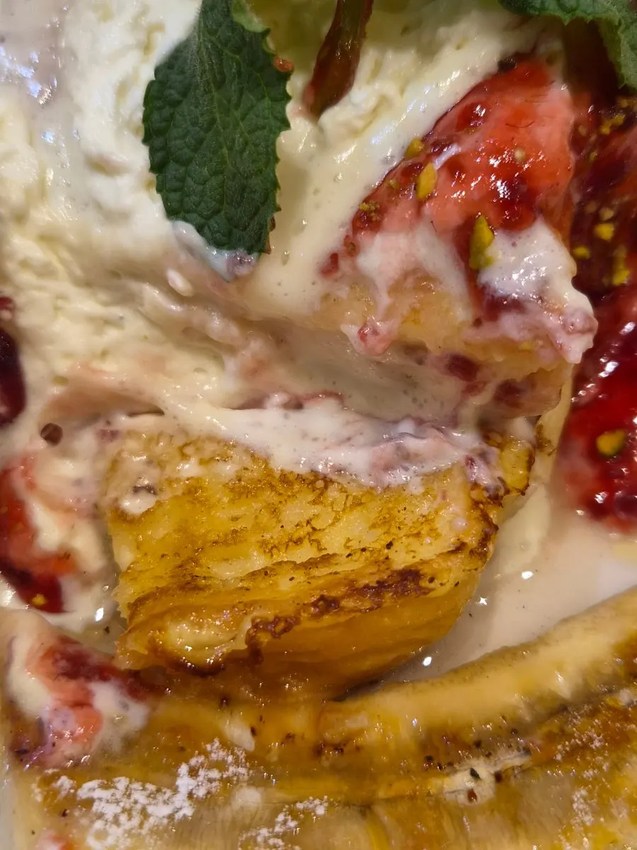 Cross-section of the thickly stacked French toast
