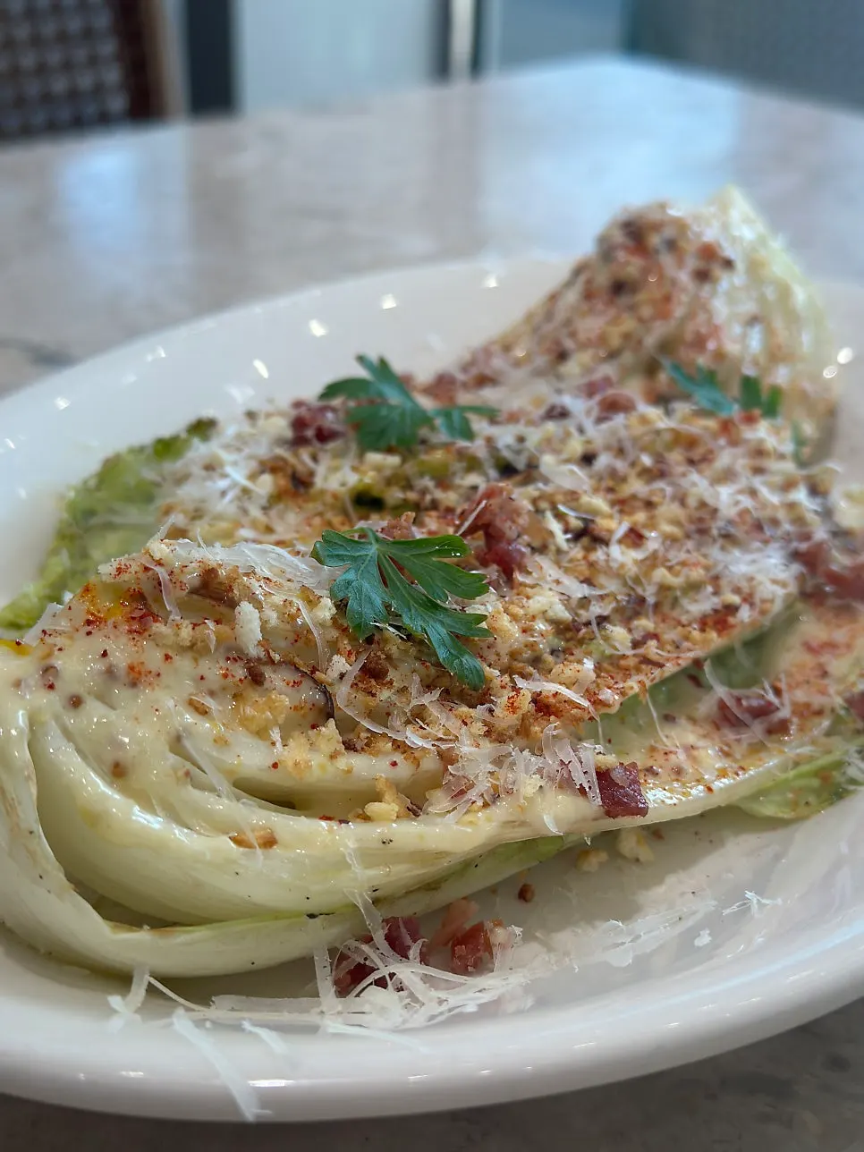 Close-up of the grilled cabbage salad