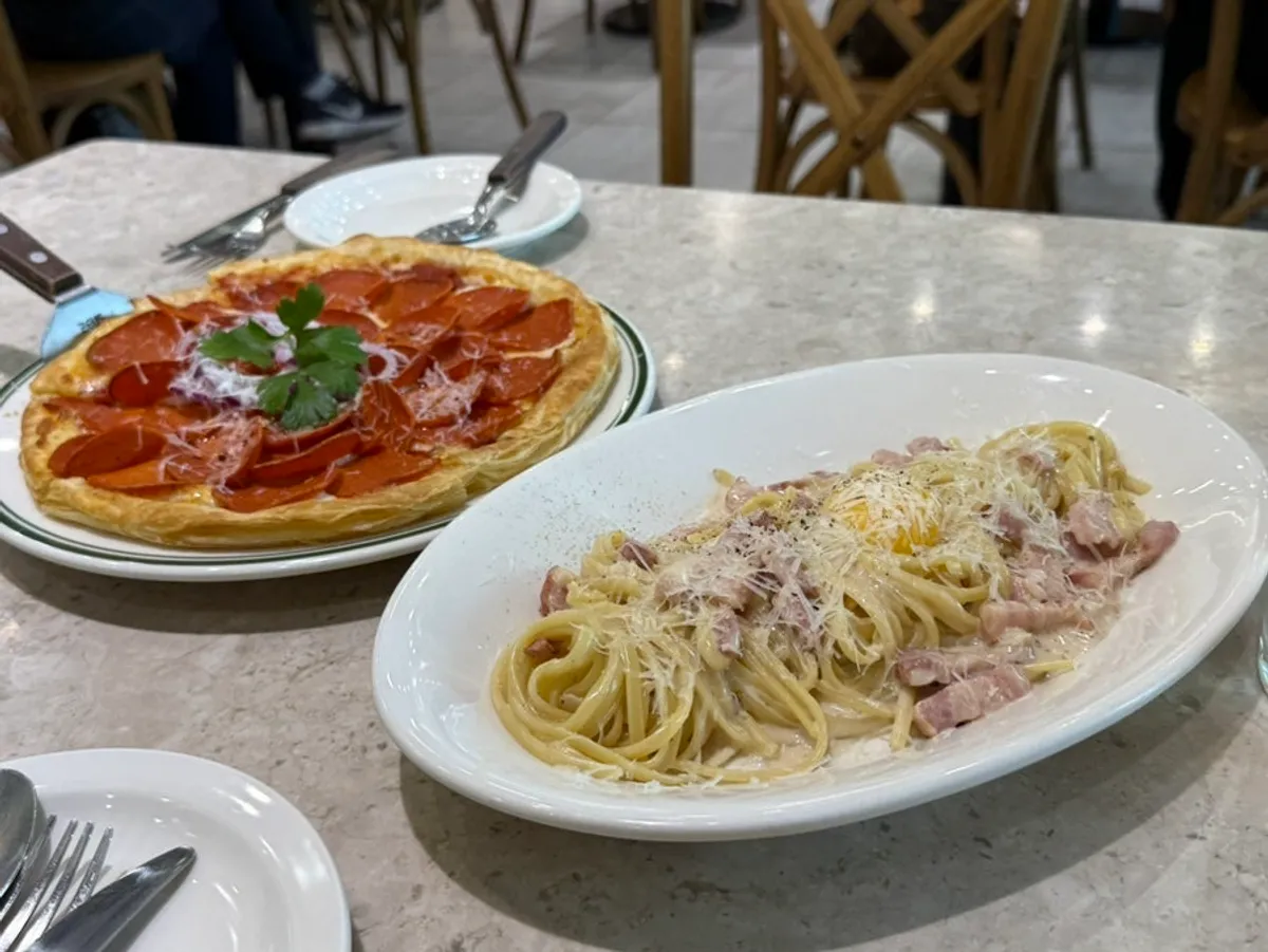 Classic pepperoni pizza and carbonara set together