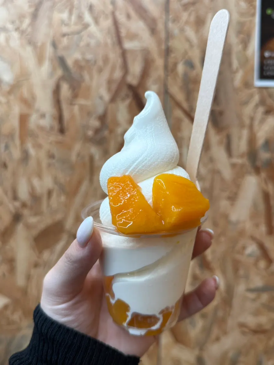 Close-up of Mellows matcha ice cream