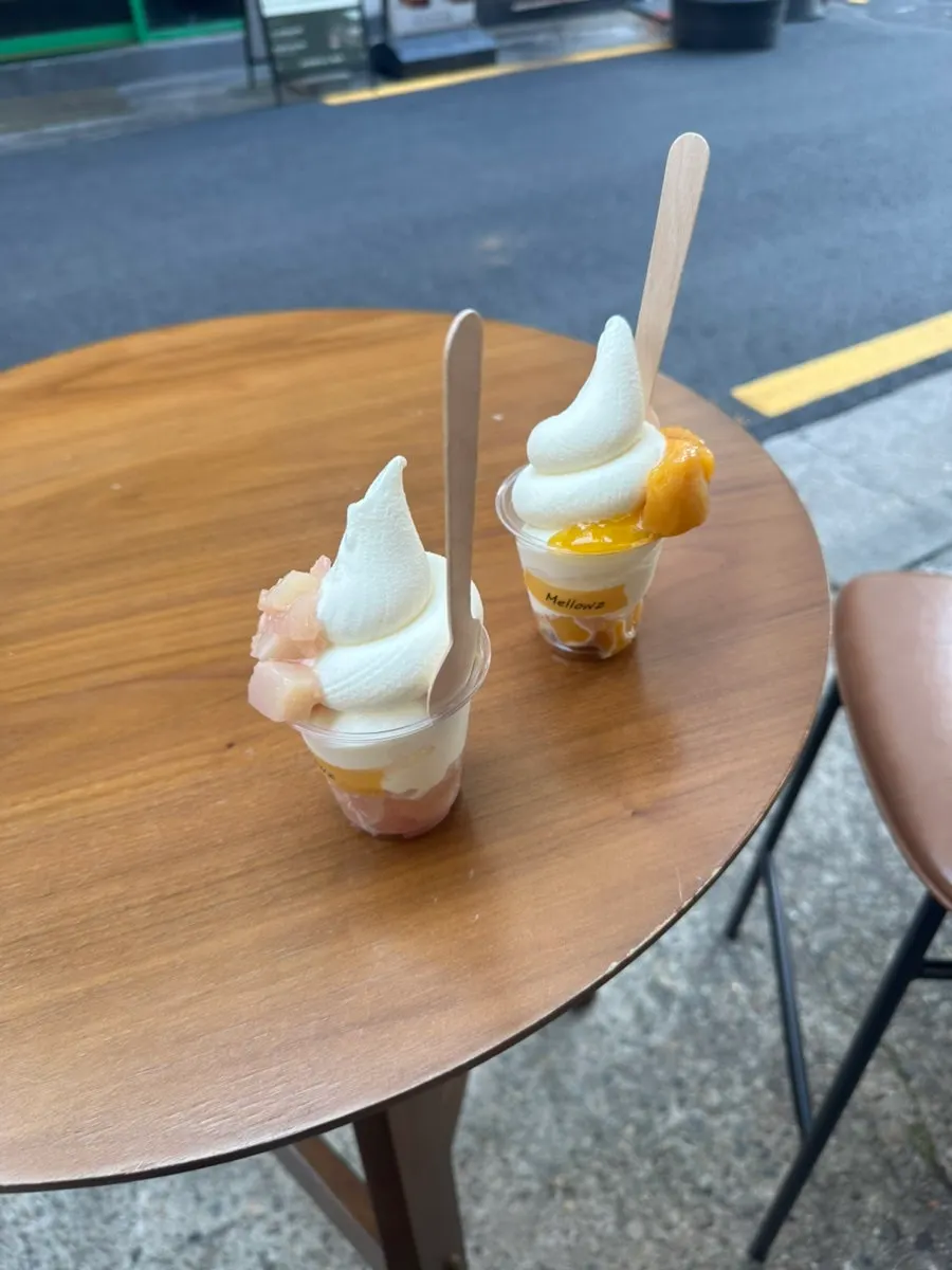 Two fruit soft serve ice creams ordered at Mellows