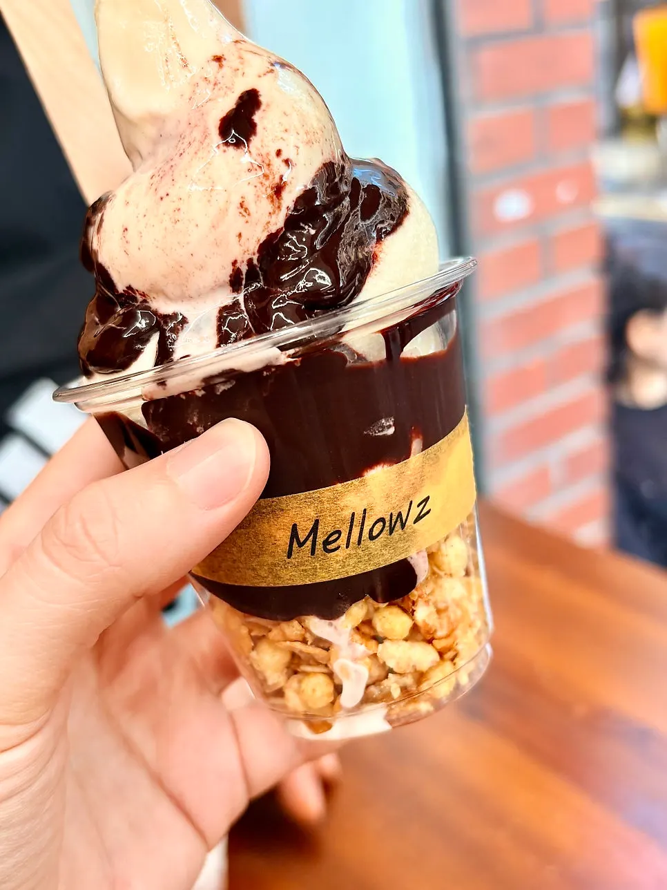 Close-up of the smooth texture of the chocolate ice cream