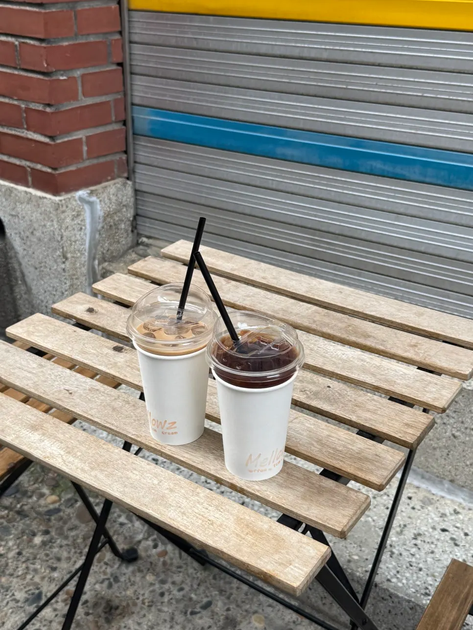 Two coffees and three kinds of ice cream on the table
