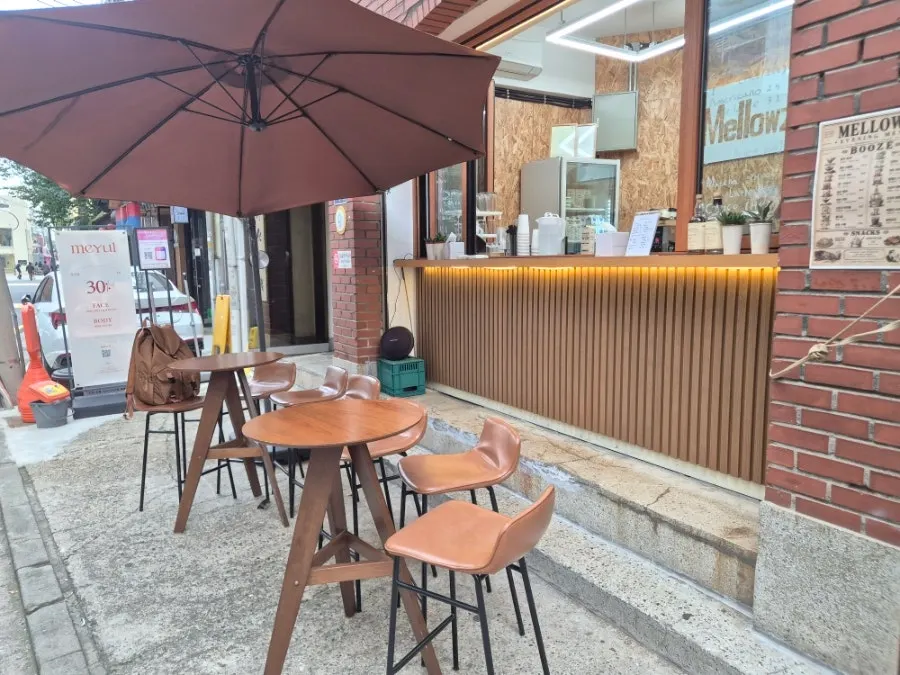 Outdoor terrace seating at Mellows