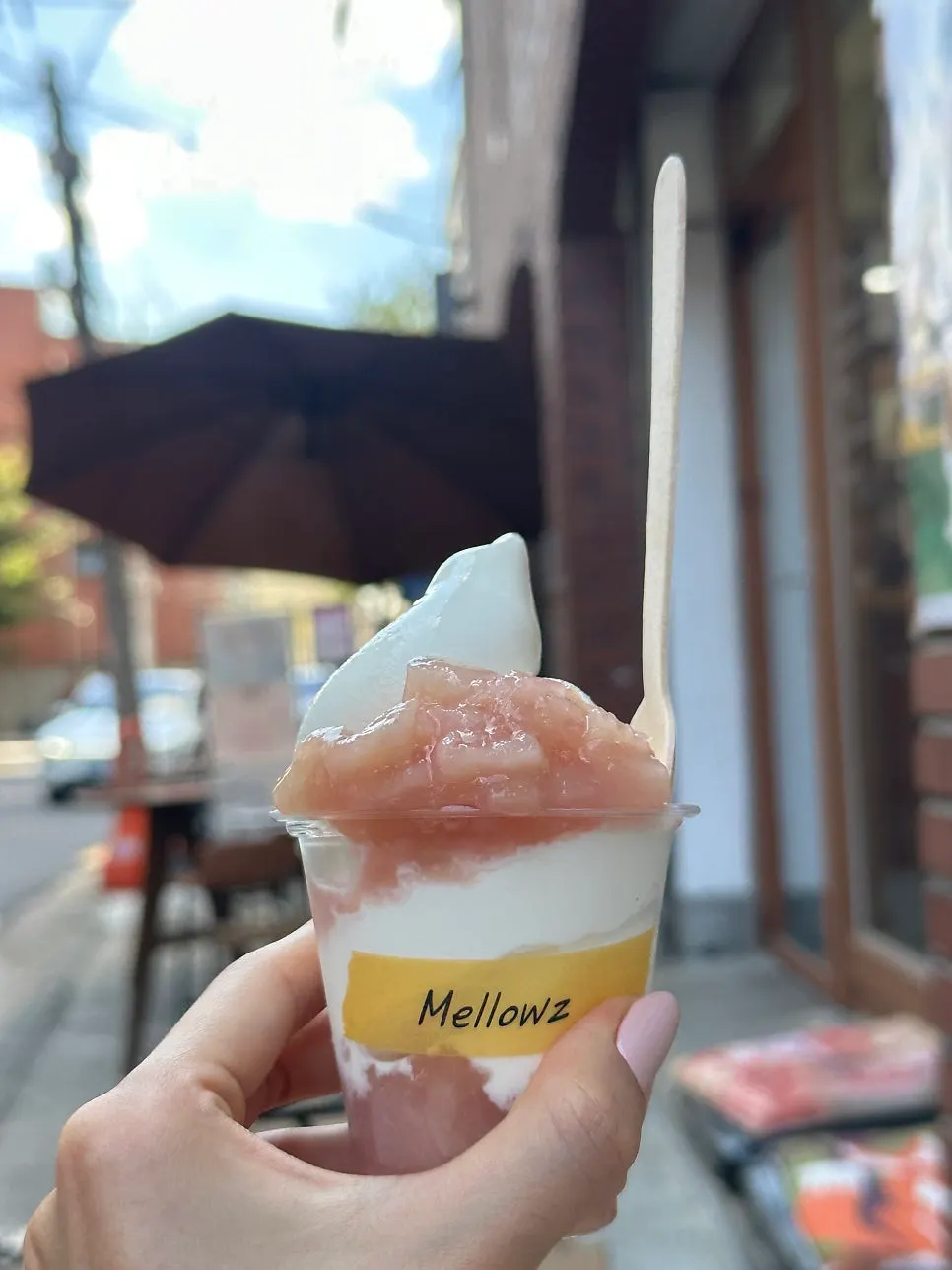 Peach ice cream made with Sangha Farm milk