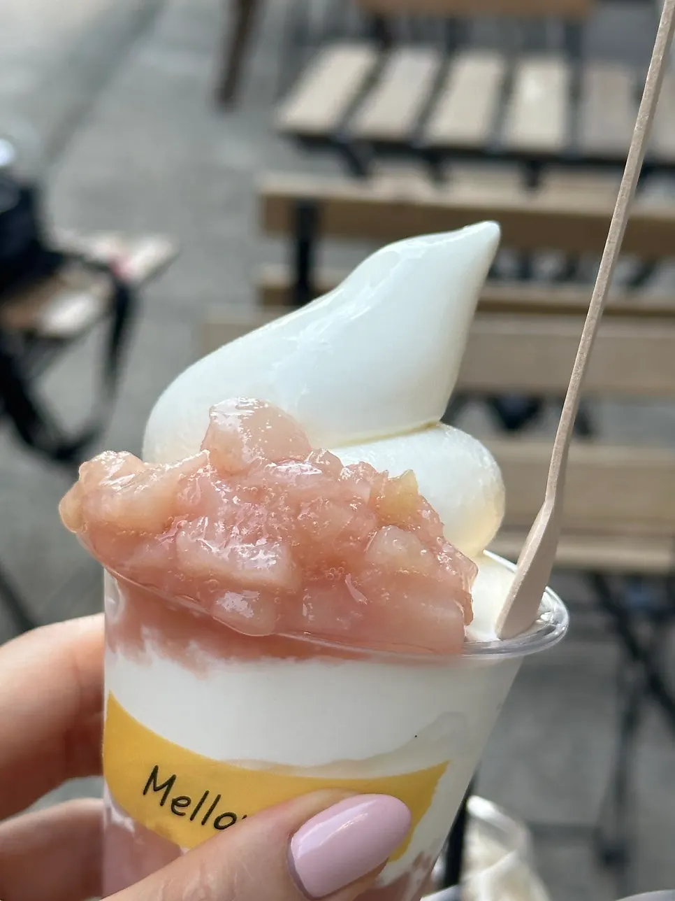 Close-up of the peach ice cream