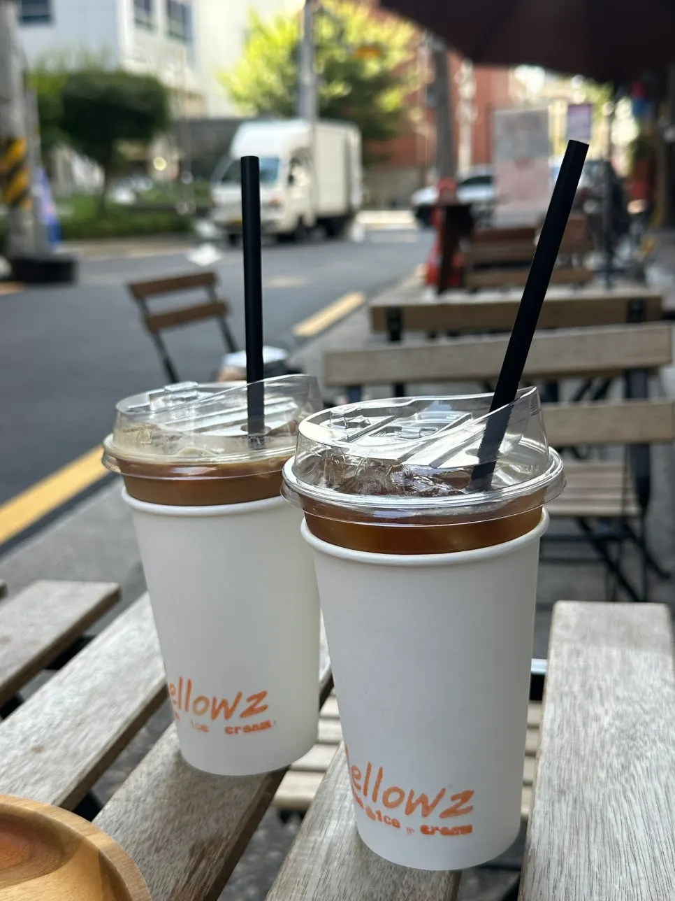 Iced coffee enjoyed at the outdoor seats