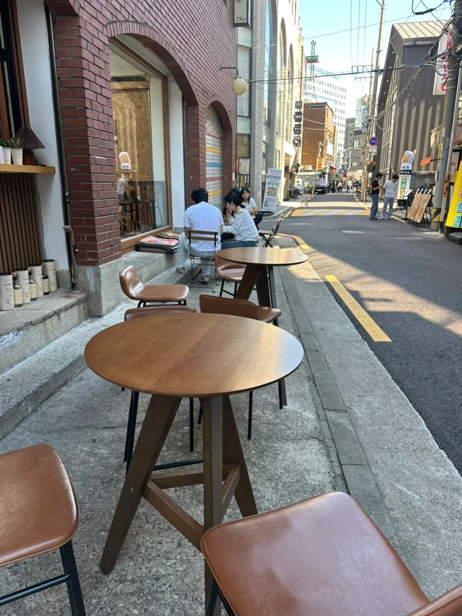 Autumn sunlight over Mellows' outdoor seating area