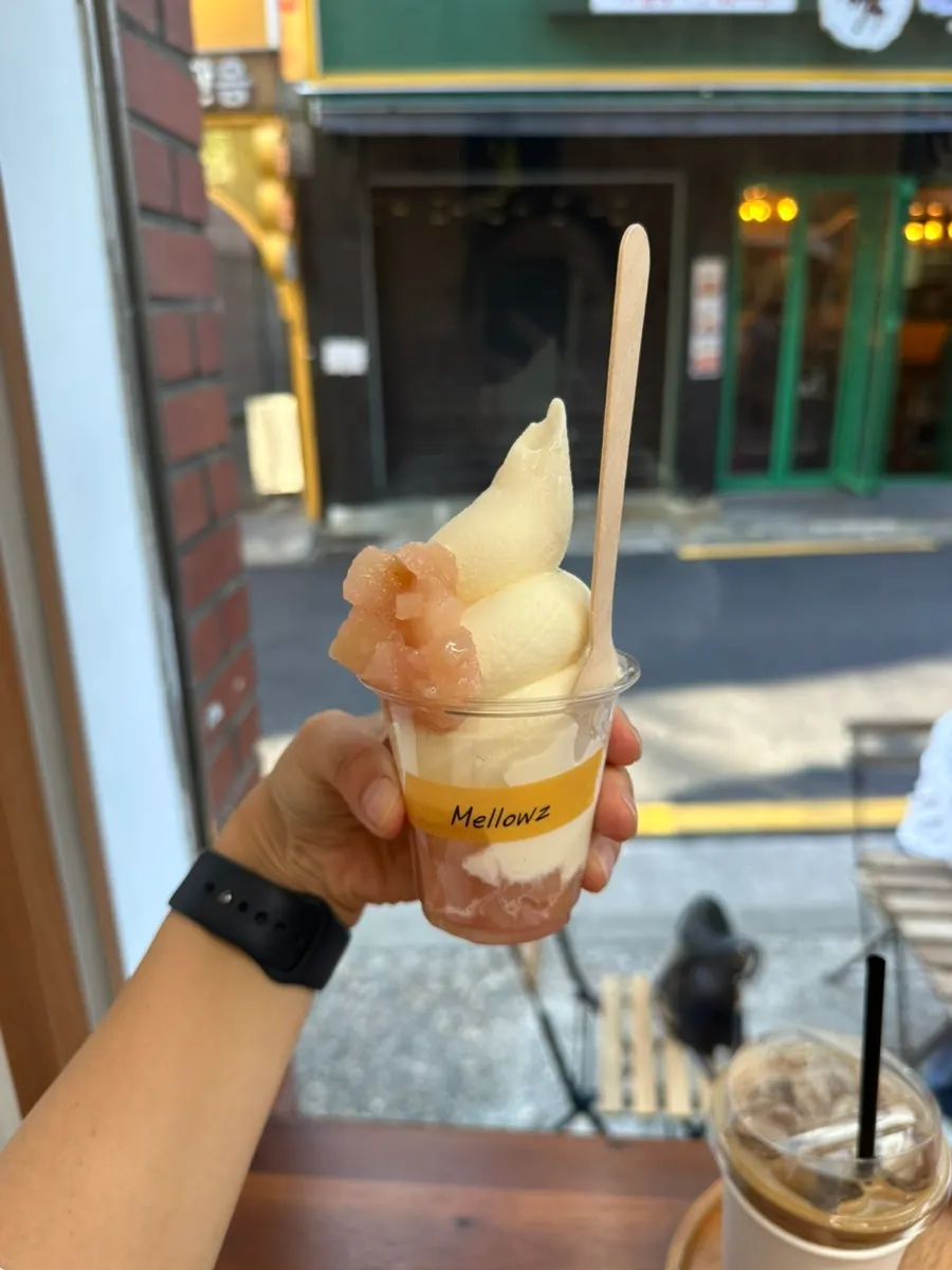 A glass of iced café latte at Mellows