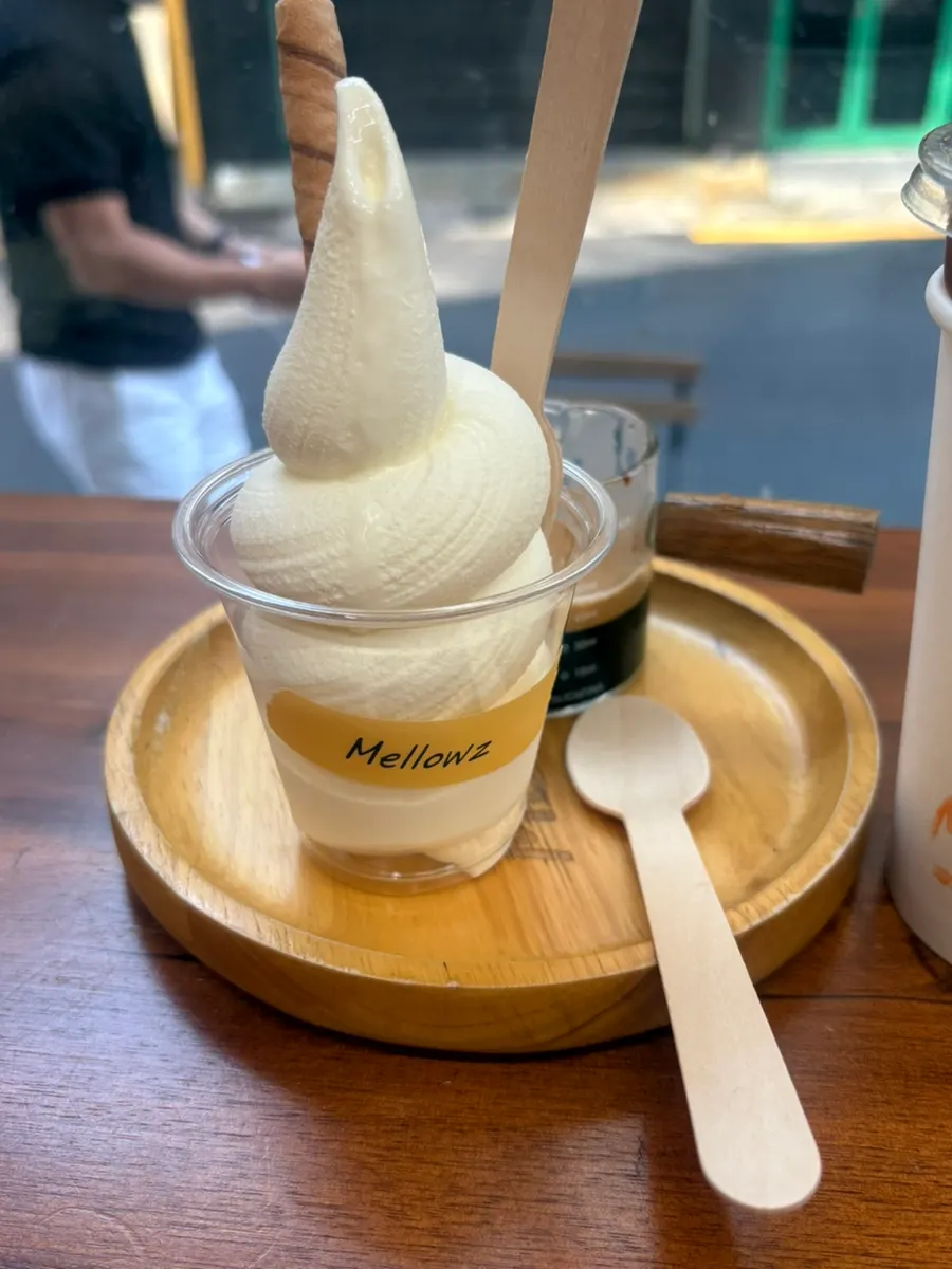Mellows store signage and café interior