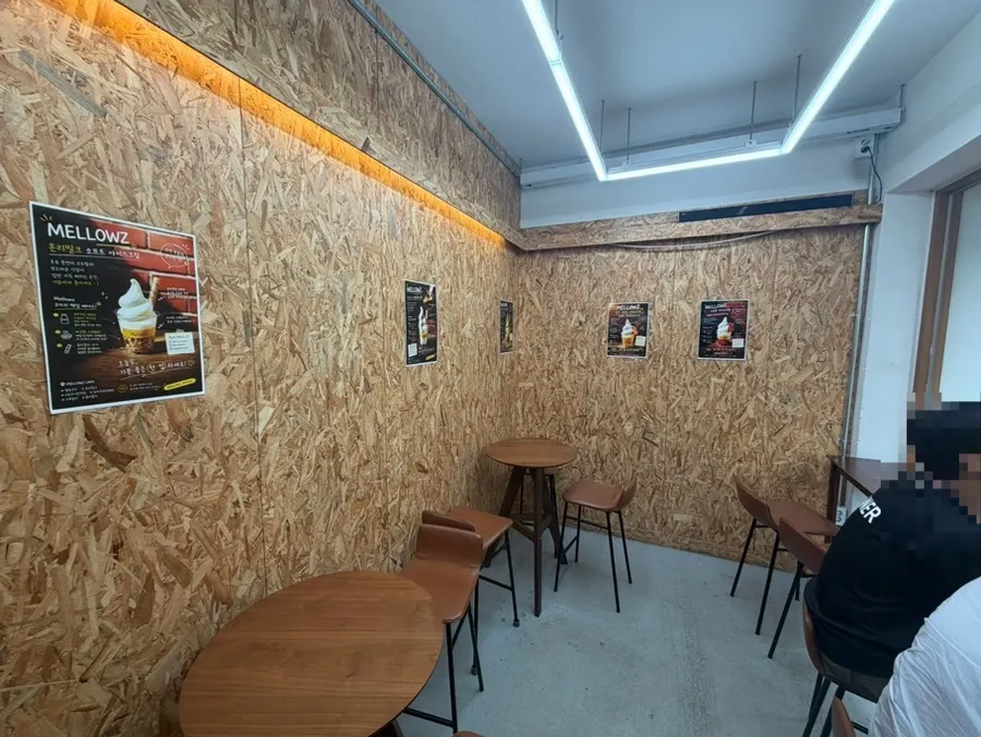 Interior of Mellows with bar table seating