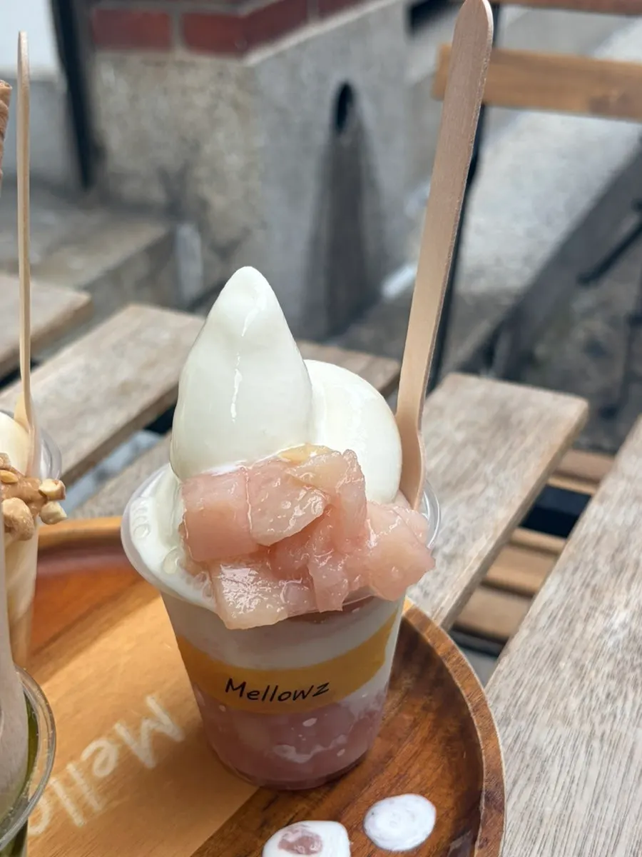 Close-up of peach ice cream