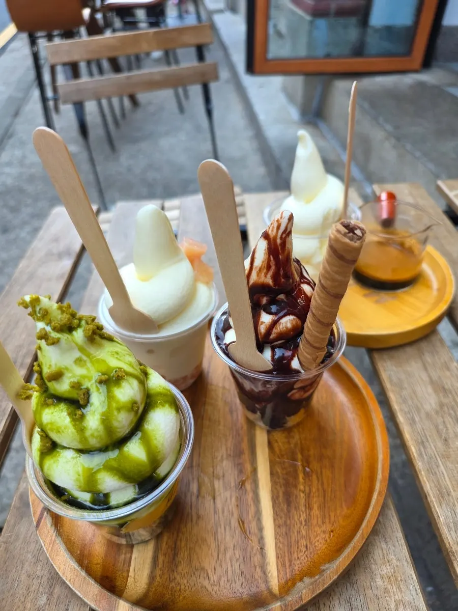 Assorted ice creams with toppings