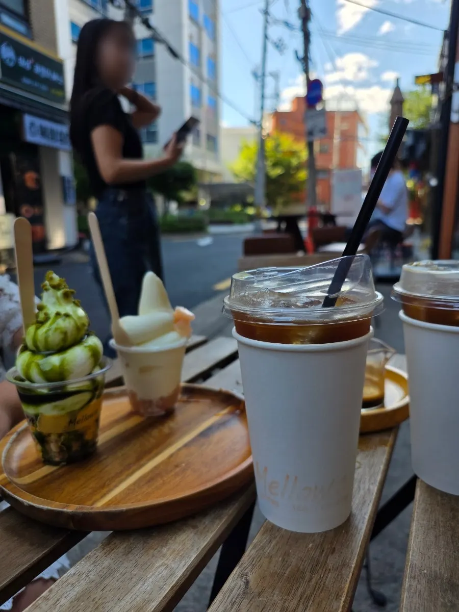 Ice cream served alongside an iced americano