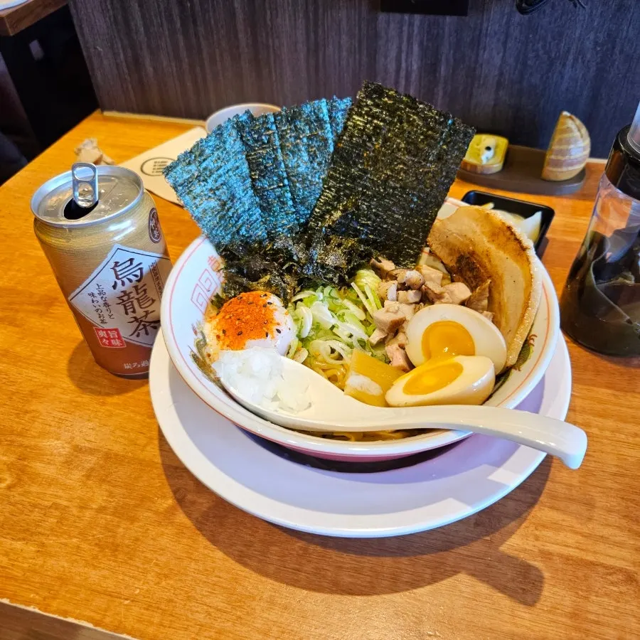 Abura soba toppings with chashu, half-boiled egg, and seaweed