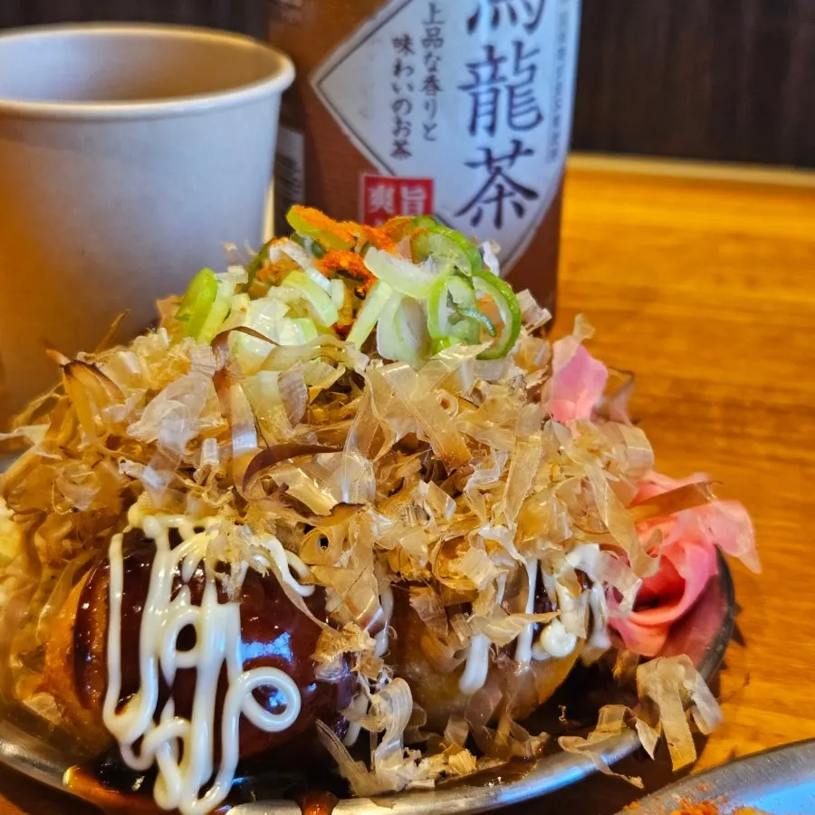 Pickled ginger served alongside the takoyaki