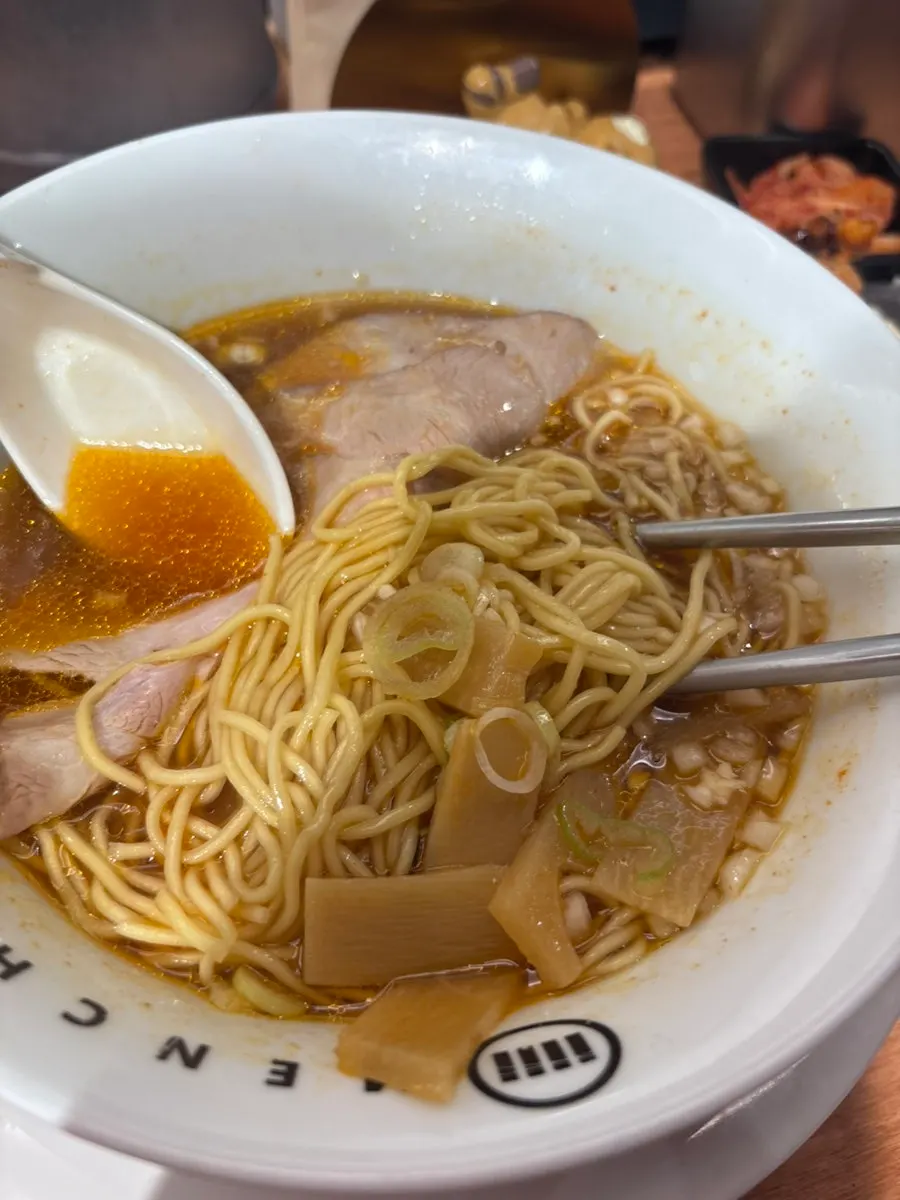 Table with both abura soba and spicy shoyu ramen