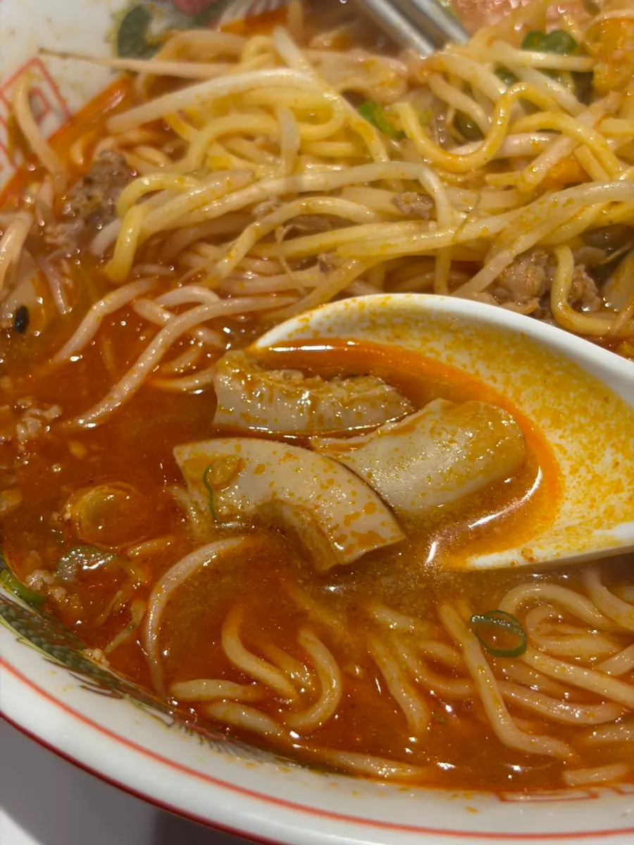 脂がたっぷりの牛ホルモントッピングのクローズアップ