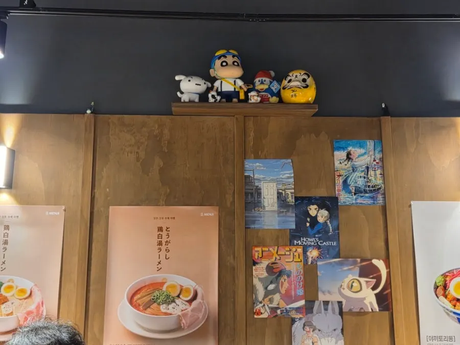 Wall decorated with character figures at Menji