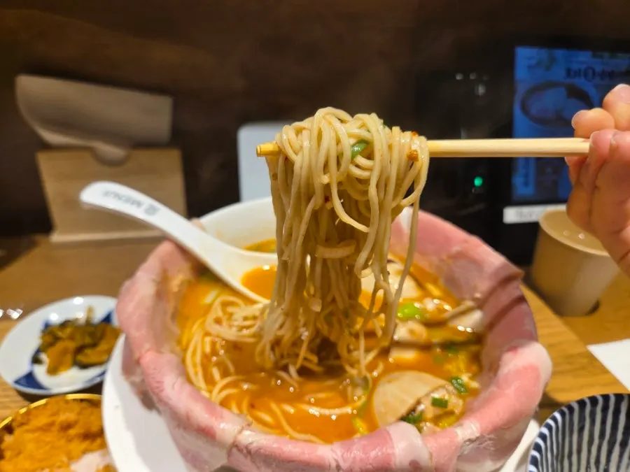 Full spread of Menji's kara tantanmen and mini cheese rice