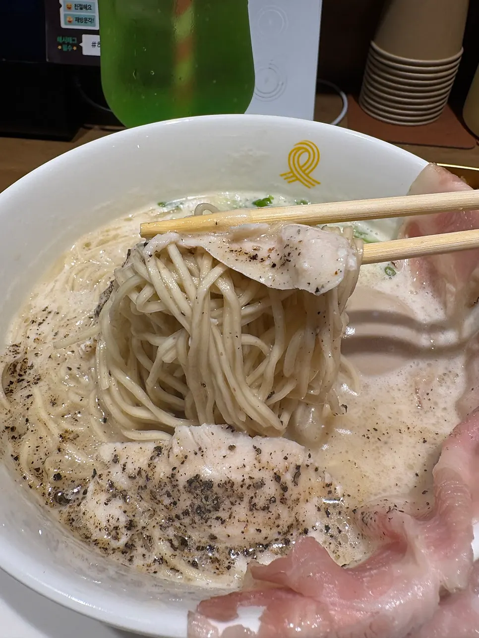 Tori paitan ramen topped with sous-vide chicken breast