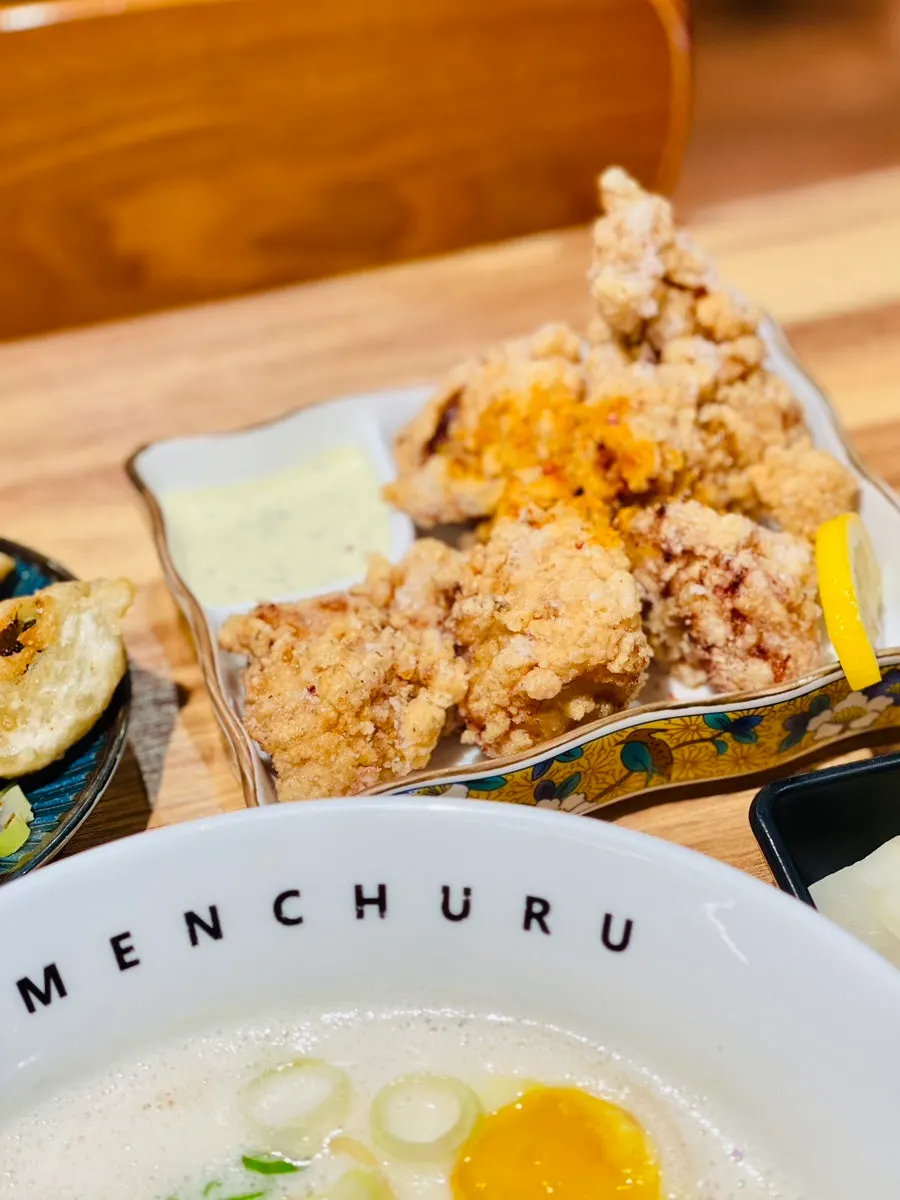 Gyoza fry and ramen together on the table