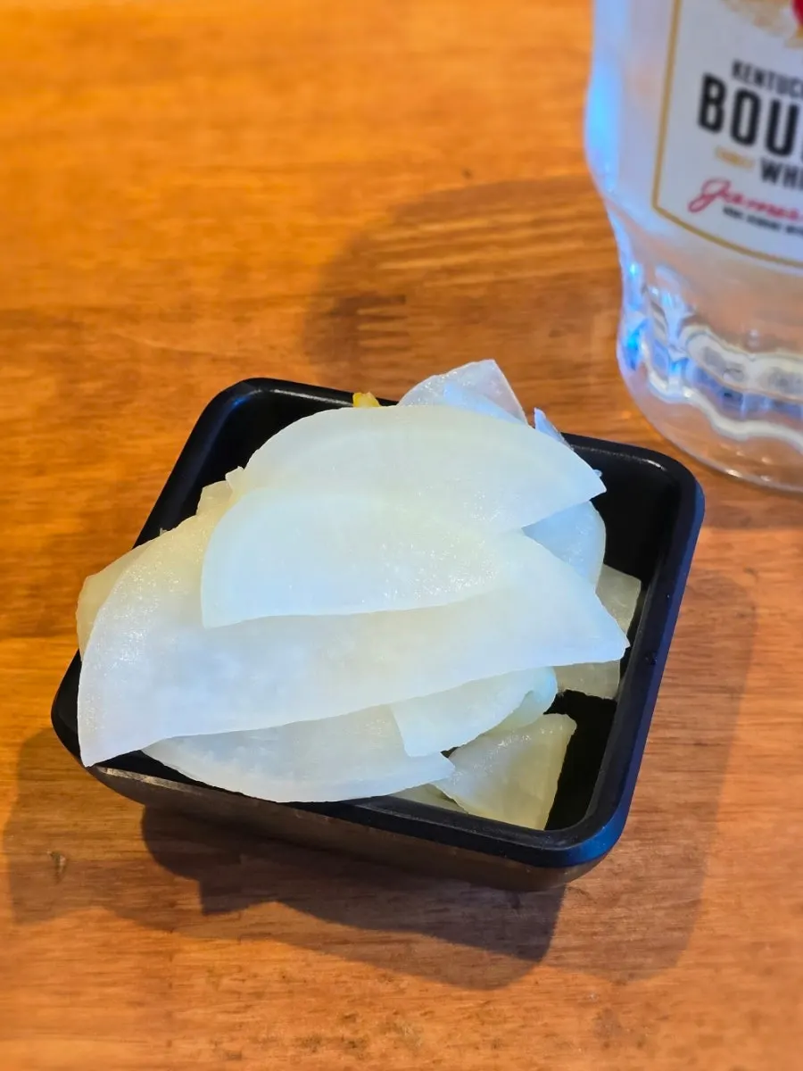 Yuzu pickled radish served with the highball
