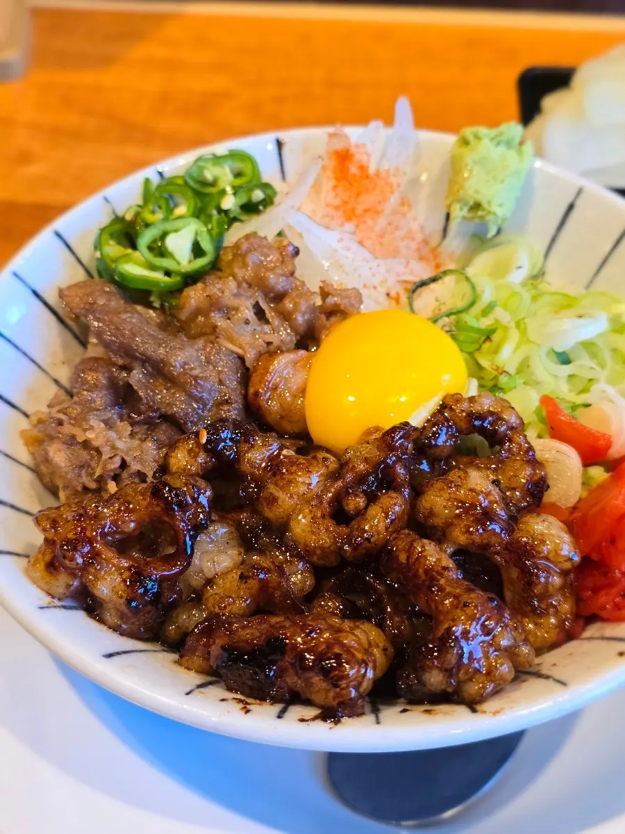 Close-up of beef intestine and short rib in the hormone-don